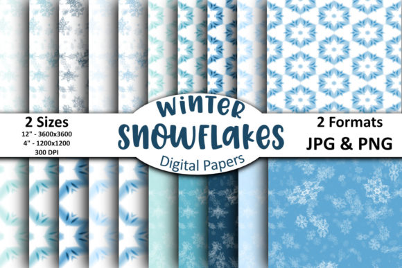 20 Blue Winter Snowflakes Papers: A Collection of Elegant Winter Designs
