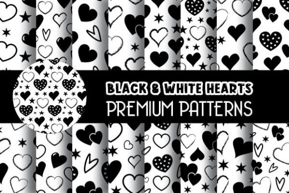 Black White Hearts Digital Papers for Creative Projects
