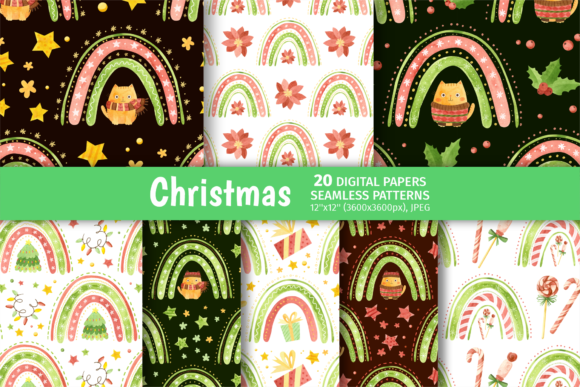 Christmas Pattern, Holiday Cat Rainbow: A Festive Digital Resource for Creatives