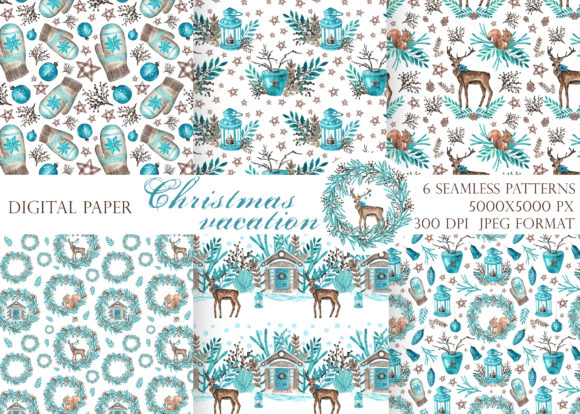 Christmas Seamless Pattern: House, Deer Digital Paper