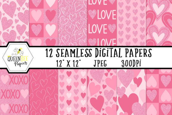 Pink Glitter Heart Digital Paper Pack