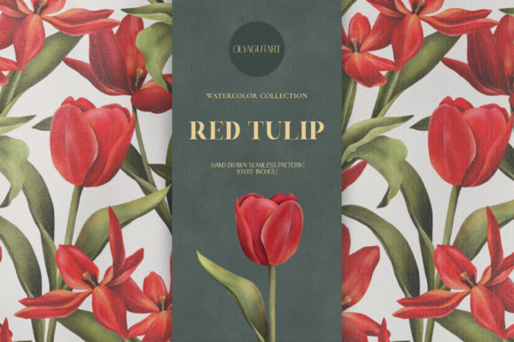 Red Tulip. Watercolor Floral Pattern