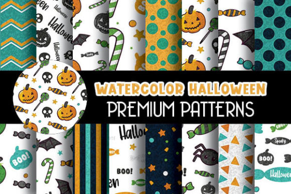 Watercolor Halloween Blue Digital Papers